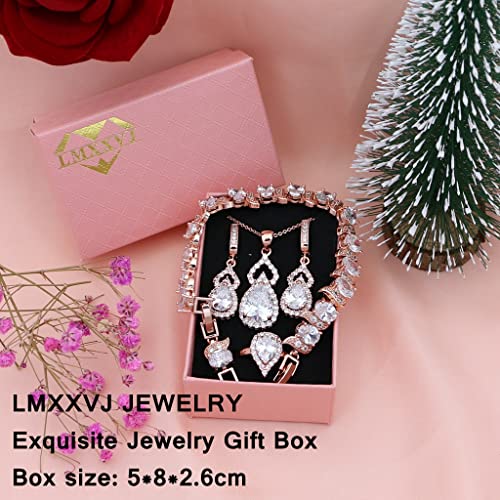 LMXXVJ Women Jewelry Set Platinum Plated Necklace Open Ring Earrings Bracelet Set,Birthday/Anniversary Mother’s Day Jewelry Gifts for Mom/Wife/Sister/Best Friend - color: Rose Gold-White