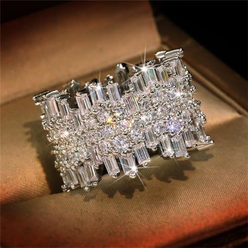 925 Sterling Silver Shiny Full Diamond Gemstone Ring 18K Gold Cocktail Ring Cubic Zirconia Promise Ring CZ Diamond Multi Row Rings Eternity Engagement Wedding Party Ring for Women Z.132 (US Code 10) - size: US Code 10