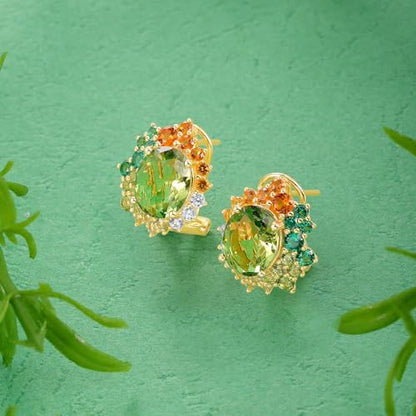 Santuzza Sterling Silver Gemstone Flower Earrings for Women - color: [A]Sunflower-Green