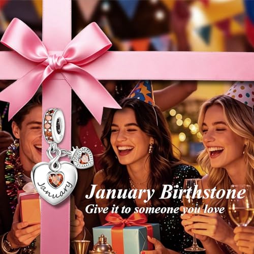 BLUELUNE Birthstone Charms, 925 Sterling Silver Dangle Charm with 5A Cubic Zirconia for Bracelets or Necklaces, Birthday, Mother's Day Present for Women - color: January