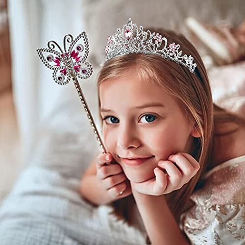 COCIDE Silver Tiara Crowns Crystal Headband Princess Rhinestone Crown with Combs Bride Headbands Bridal Wedding Prom Birthday Party Pink Hair Accessories Jewelry for Women and Girls - color: TF Silver+Clear&Pink