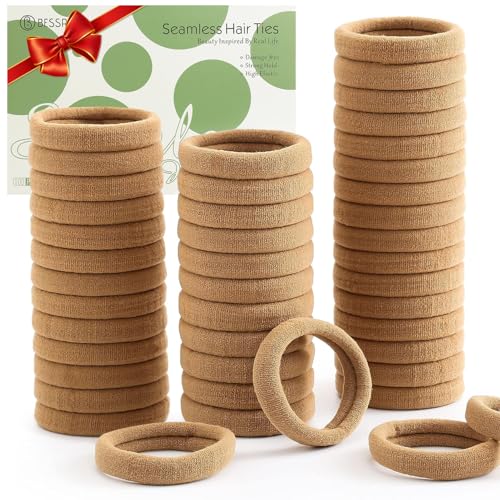 100 Pcs Thick Seamless Hair Ties, Ponytail Holders Hair Accessories No Damage for Thick Hair Christmas Gift(Light Brown Colors) | Nylon Hair Elastics, Thick Seamless Stretch, No Crease Damage, Ideal Daily Ponytail Holders for Women Girls All Hair Textures