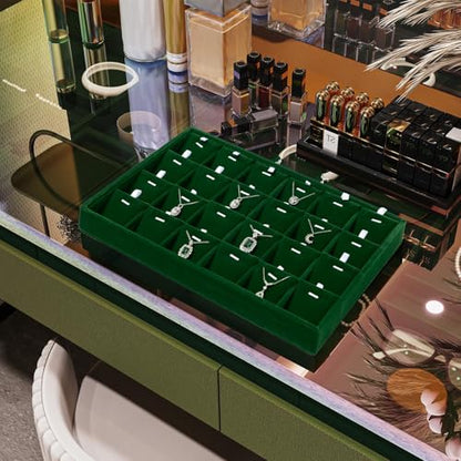 24-Slot Velvet Necklace Pendant & Bracelet Display Tray Green | For Necklace Pendant & Bracelet Storage, Large Capacity, For Home & Retail - size: 24 Slot