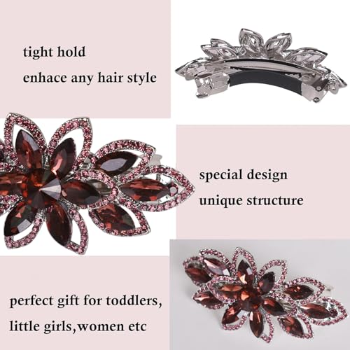 Floral Rhinestone Hairpin Luxury Crystal Flower Hair Barrette Clip (Red-Purple) - color: Red-Purple