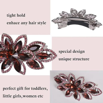Floral Rhinestone Hairpin Luxury Crystal Flower Hair Barrette Clip (Red-Purple) - color: Red-Purple