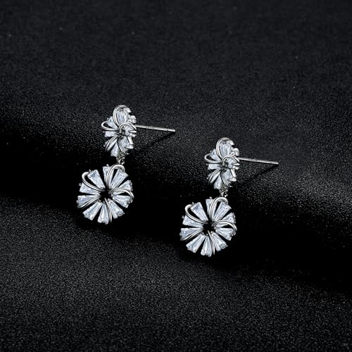 Gemsme Bridal Wedding Earrings for Brides Bridesmaides, 925 Sterling Silver Posts hypoallergenic Cubic Zirconia stud,Drop & Dangle Earrings for Women Jewelry Gifts - color: White - Flower Drop Earrings