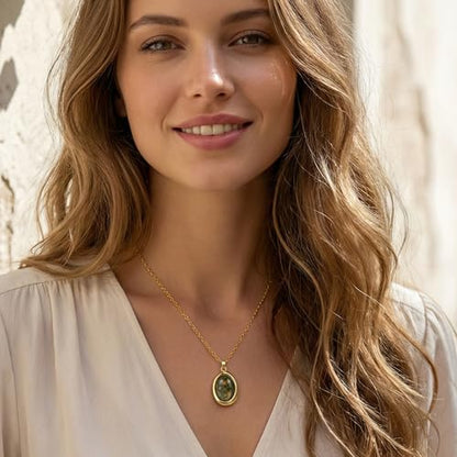 Colorful Natural Stone Necklaces for Women Trendy 14K Gold Plated Oval Gemstone Pendant Statement Necklace Jewelry Gifts for Women - color: Yellow