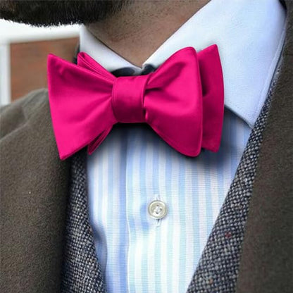 YOHOWA Bow Ties for Men Self-tied Silk Bowtie Solid Color with Lapel Pin and Handkerchief Cufflinks for Wedding Party Prom - color: Soild Hot Pink