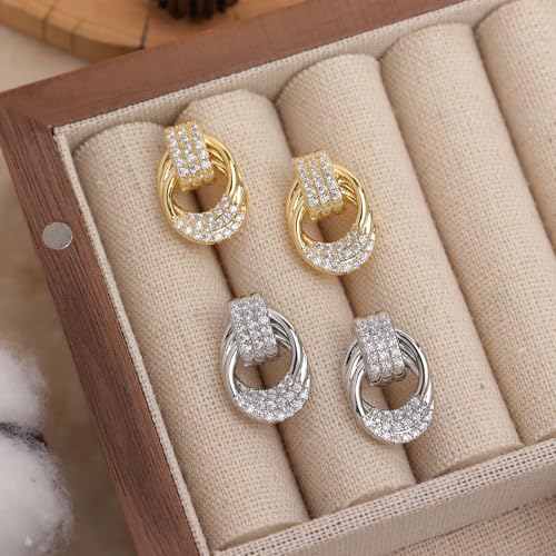 Jean Beau Chunky Gold Stud Earrings for Women Trendy Gold Plated Dangle Drop Prom Birthday Fashion Office Jewelry Gift - color: Gold CZ