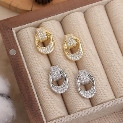 Jean Beau Chunky Gold Stud Earrings for Women Trendy Gold Plated Dangle Drop Prom Birthday Fashion Office Jewelry Gift - color: Gold CZ