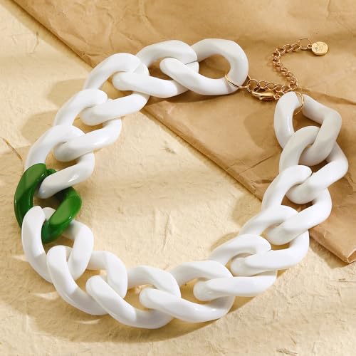 Firstmeet Statement Chunky Acrylic Chain Link Choker Necklace for Women - color: White-GR