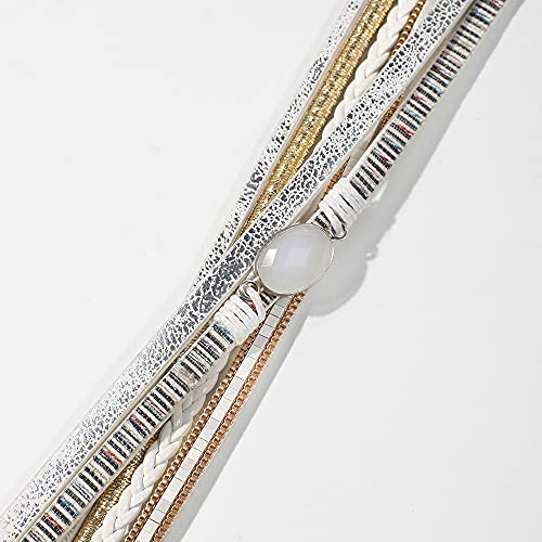 Vercret Leather Wrap Bracelet for Women, Multi-Layer Cuff Bangle | Boho Stacked Bracelets with Safe Clasp Western Bangle Jewelry Gift for Lady and Mom Sister Friend - style: White Leather Bracelet