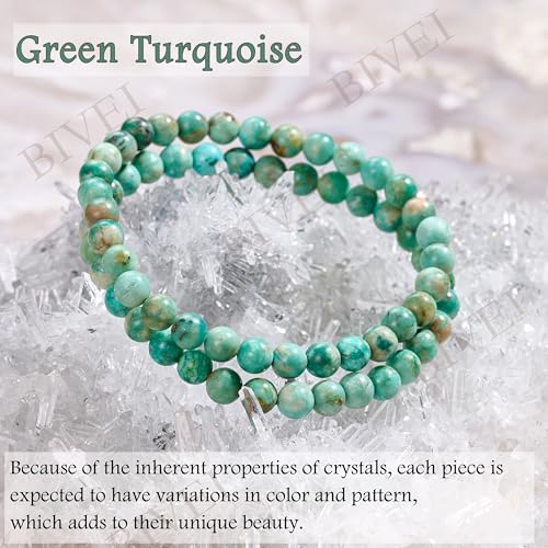 Bivei 6mm Beaded Bracelets for Women Handmade Semi Precious Natural Stone Stretch Elastic Jewelry Yoga Protection Gifts - color: Green Turquoise - Balance, size: Medium 6.8-7.3 inch