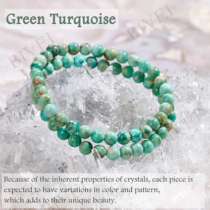 Bivei 6mm Beaded Bracelets for Women Handmade Semi Precious Natural Stone Stretch Elastic Jewelry Yoga Protection Gifts - color: Green Turquoise - Balance, size: Medium 6.8-7.3 inch