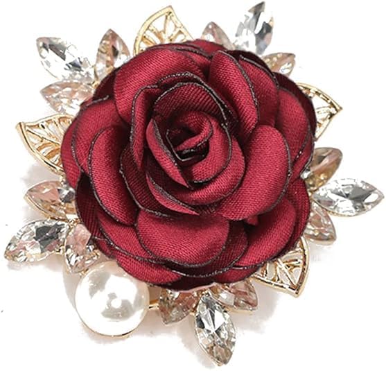 Rose Flower Brooch for Women Large Flower Brooch Elegant Pearl Brooches Handmade Crystal Pearl Pins Fabric Floral Lapel Pin Christmas Valentine's Day Dress Suit Accessories - color: otherA