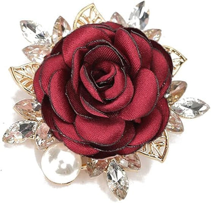 Rose Flower Brooch for Women Large Flower Brooch Elegant Pearl Brooches Handmade Crystal Pearl Pins Fabric Floral Lapel Pin Christmas Valentine's Day Dress Suit Accessories - color: otherA