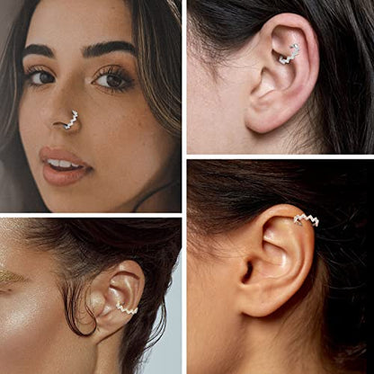 16G Cartilage Earring Hoop 316L Surgical Steel Daith Helix Conch Earrings Tragus Rook Earrings CZ Opal Septum Jewelry Seamless Clicker Nose Rings Hinged Segment Ring Hoop Earring for Women Men - color: 1PC,Silver,Sawtooth Shape with CZ