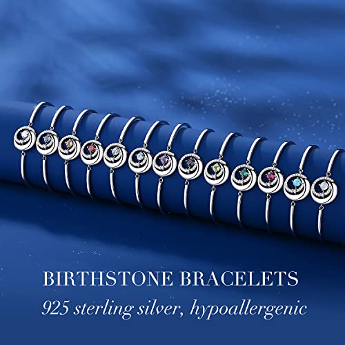 FANCIME Birthstone Bracelets 925 Sterling Silver Moon and Star Bangle Charm Bracelet Fine Jewelry Anniversary Birthday Mothers Day Gifts for Mom Her Women, Adjustable Chain 6.7"+1.2" Extend - color: Sep.- Sapphire