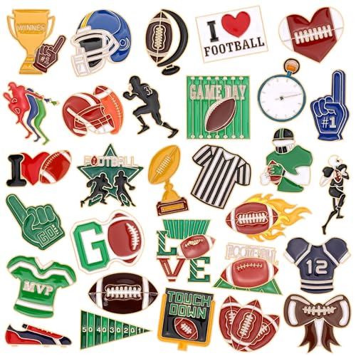 SANNIX 60Pcs Football Enamel Pins, Sports Football Lapel Brooch for Backpacks, Sports Themed Badges for Clothes Bags Hats Accessories, 30 Styles - style: Football Pins