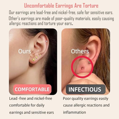 Screw on Earring Backs for Women,Hypoallergenic Surgical Steel Stud Earrings Ball Star Circle Simple Geometric Cartilage Helix Flat Back Piercing Earrings - color: 3Pairs,Gold,Butterfly(3-5mm)