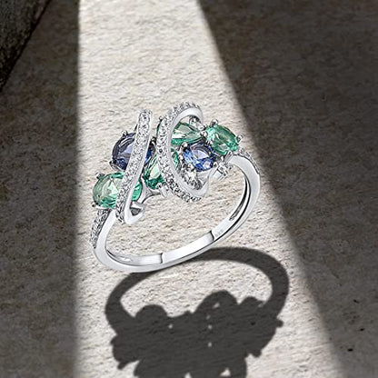 Santuzza 925 Sterling Silver Twist Ring White Cubic Zirconia Rings - color: [B]Blue