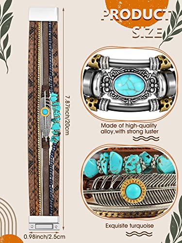 Inbagi 3 Pcs Bohemian Western Jewelry for Women Turquoise Bracelet Jewelry Western Accessories for Women Cowgirl Accessories - style: Retro