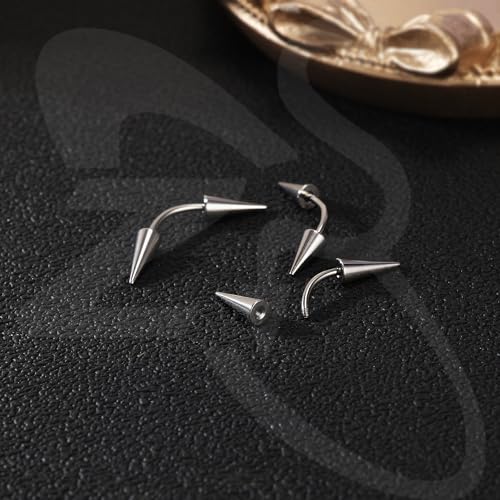 ZS 18Pcs Spike Eyebrow Piercing Jewelry, 16G Curved Barbell Vertical Labret Lip Rings, Spike Tragus Helix Earrings Rook Nose Bridge Rings for Women Men - color: B:Sliver,straight+curved barbell