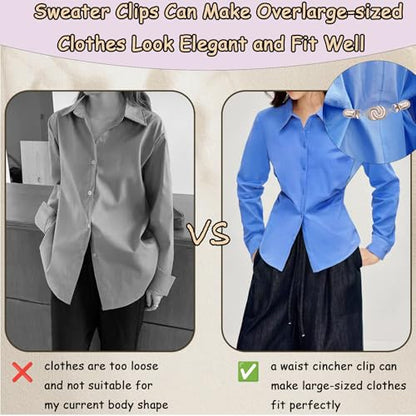 2 PCS Waist Cincher Clips Dress Clips Back Cinch for Shawl Cardigan Sweater Clothes Shirt Tightener Clip(Silvery Golden) - color: Color C