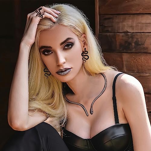 choice of all Snake Medusa Jewelry Gold Snake Necklace Earrings Bracelet Ring Set Gothic Punk Statement Jewelry Halloween Costume Accessories - color: alla