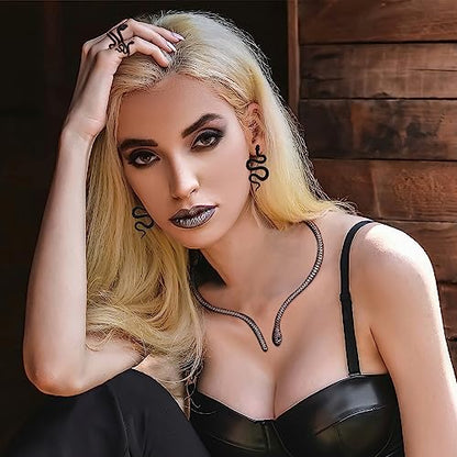 choice of all Snake Medusa Jewelry Gold Snake Necklace Earrings Bracelet Ring Set Gothic Punk Statement Jewelry Halloween Costume Accessories - color: alla