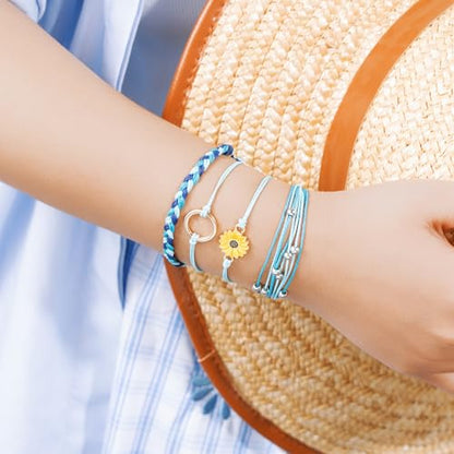 Sunflower Friendship Bracelets Boho Stackable String Bracelets Cute Trendy Gifts for Teen Girls Women - color: Blue
