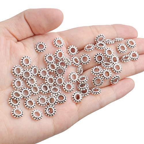BronaGrand 100pcs 8mm Spacer Beads Tibetan Alloy Bead Spacers for DIY Necklace Bracelets Crafting,Gear-Shaped - color: Silver