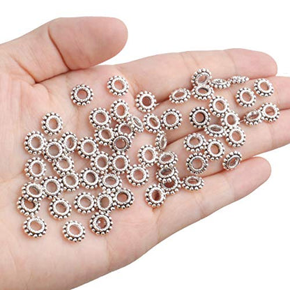 BronaGrand 100pcs 8mm Spacer Beads Tibetan Alloy Bead Spacers for DIY Necklace Bracelets Crafting,Gear-Shaped - color: Silver