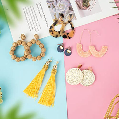 Ponpon 6-18 Pairs Earrings for Women, Lightweight Summer Earrings Straw Earrings Fashion Geometric Statement Hoop Dangle Drop Earrings for Women - style: Style D - 6 Pairs