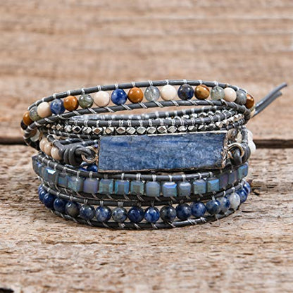 YGLINE Boho Handmade Wrap Leather Tube Crystal Stone Bracelet for Women - color: Topaz-5w