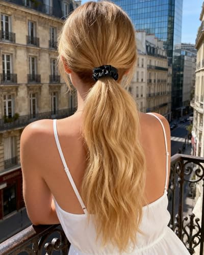 Yanibest 8 Pcs Satin Hair Ties - Thin Hair Scrunchies for Women & Girls | Silk Feeling Soft Hair Ties No Damage Frizz Free, Ponytail Holders Gentle on Hair for Fine to Medium Hair - color: Black