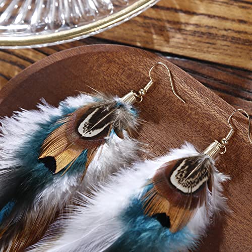lureme Bohemian Style Boho Multicolor Pheasant Feathers Dangle Earrings for Women (er006359) - color: Earthy, Natural Tone