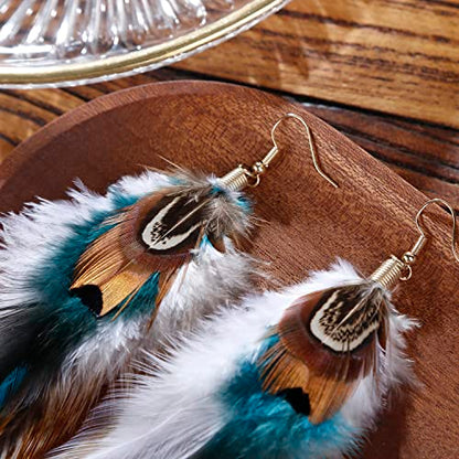lureme Bohemian Style Boho Multicolor Pheasant Feathers Dangle Earrings for Women (er006359) - color: Earthy, Natural Tone