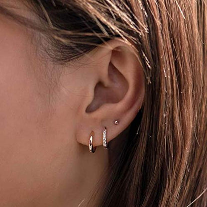 Gacimy Hoop Earrings for Women 14K Gold Plated Cartilage Stud Small Huggie Ear Cuff - color: Rose Gold & CZ, size: 15MM
