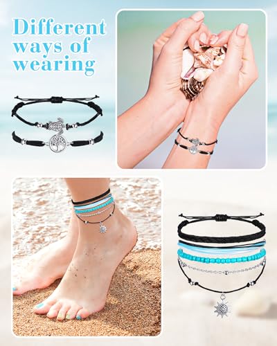 Hicarer 21 PC Surfer Wave Friendship Bracelet Set Waterproof Adjustable Boho Beach String Anklets Bulk, Summer Gift for Women - style: Black Series