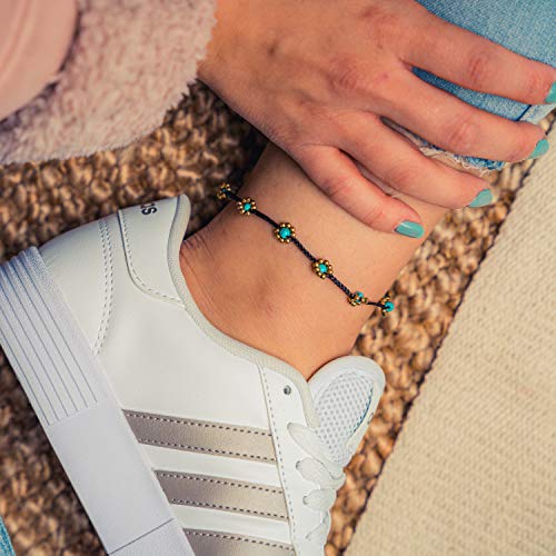 Made by Nami Boho Surfer Anklet Waterproof & Adjustable Beaded Anklets for Women Beachy Ankle Bracelet Made from Waxed Cotton Rope and Beads for Summer and Hippie Style - color: Turquoise Beads