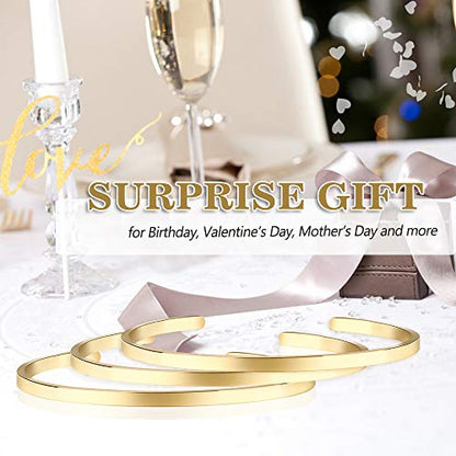 Lolalet Thin Open Cuff Bracelet, Christmas Gift for Girlfriend Wife Mom, 18K Gold Plated Couples Oval Love Bracelets, Plain Polished Finish Open Cuff Bangle Jewelry Gift for Men Women - style: 2 Pack, Oval