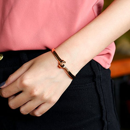 Gold Silver Cuff Bracelet for Women, 14K Gold Plated 316L Stainless Steel Knot Tie Bangle Cuff Chunky Bracelets for Lady - color: Rose Gold