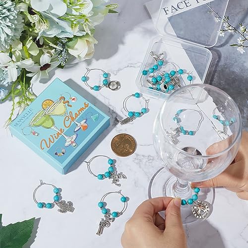 SUNNYCLUE 1 Box 12Pcs Drink Charms Bulk Wine Glass Markers Glass Markers Bulk Lucky Energy Turquoise Beads Wine Identifiers for Gathering Wedding Party Favor Drinks Decor Supplies - style: 12 Sets Silver Tone Cowboy Themed Wine Charms & Upgraded Gift Box
