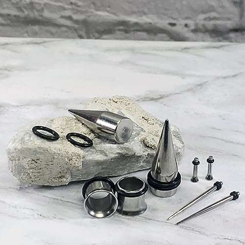 BodyJ4You 36PC Ear Stretching Kit - Complete Beginner Set 14G-00G | Gauges for Ears Stainless Steel Tapers Single Flare Plugs Tunnels - Dead Stretching Lobe Men Women Expander - color: Silvertone, Single Flare
