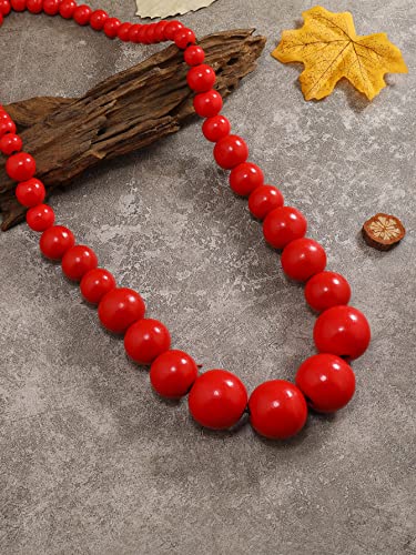 COLORFUL BLING Ethnic Large Chunky Wooden Beaded Necklaces Boho African Statement Necklace Handmade Tribal Collar Choker Bib Jewelry - color: long red