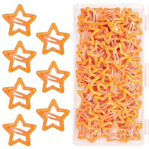 70 Pcs Metal Glitter Snap Hair Clips for Women,Small Snap Barrettes for Women Girls Thick Fine Hair (Orange) - color: Orange