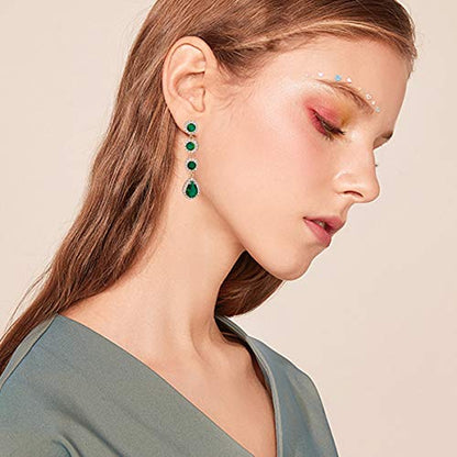 Women's Cubic Zirconia Bridal Earrings - Elegant Long Wedding Party Prom Earring for Bride Bridesmaids Crystal CZ Rhinestone Chandelier Statement Dangle Drop Earrings for girls - color: Green-gold