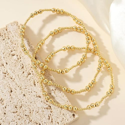 Gold Bracelets for Women, Beaded Cross Stack, Non Tarnish Set，Set-1 | Gold Beaded Bracelet Stack with Stretch Fit, Waterproof Finish and Dainty Design for Everyday Wear and Gifts - color: Colors-15