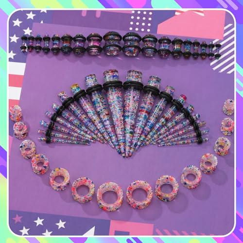 JieyueJewelry 50/54 Pcs Ear Stretching Kit 14G-00G | Acrylic Tapers & Plugs with Silicone Tunnels, Ear Gauges Expander Set Body Piercing Jewelry for Women and Men - color: Colorful Point
